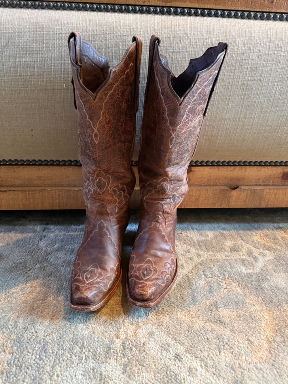 Women’s Brown Embroidered Leather Cowboy Boots